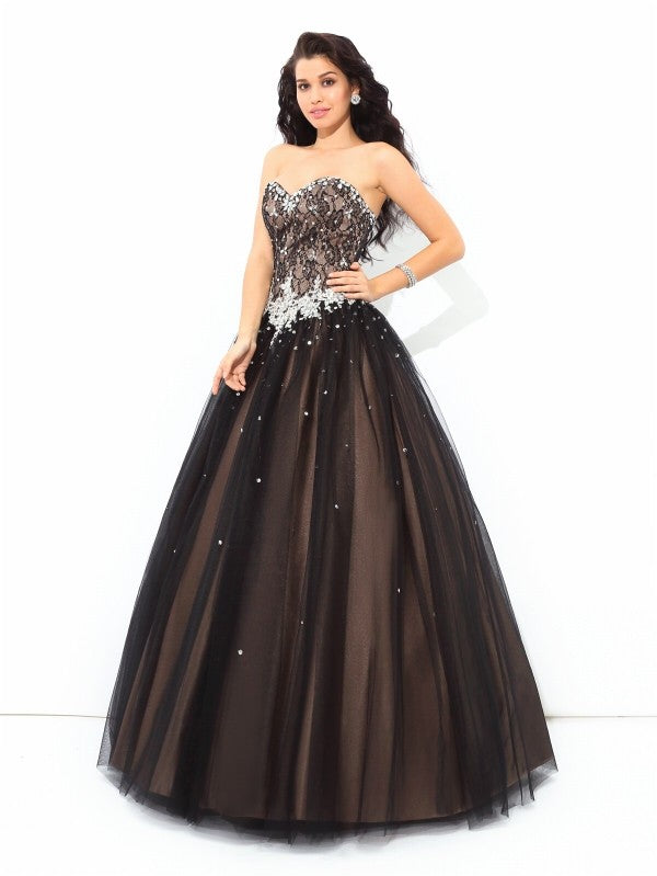 Ball Gown Sweetheart Beading Sleeveless Long Net Quinceanera Dresses TPP0002366