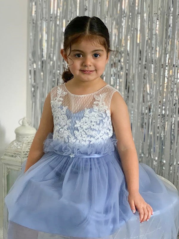 A-Line/Princess Tulle Lace Scoop Sleeveless Knee-Length Flower Girl Dresses TPP0007465