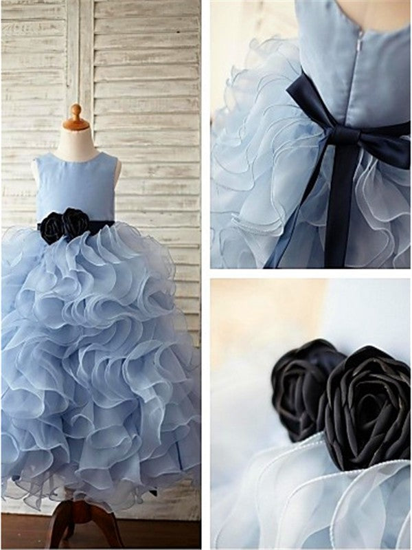 Ball Gown Sleeveless Scoop Ruffles Floor-Length Organza Flower Girl Dresses TPP0007486