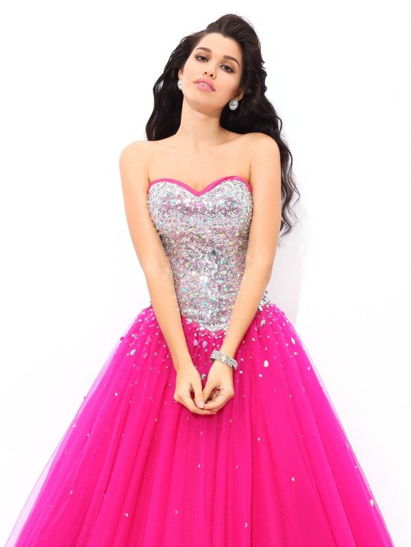 Ball Gown Beading Sweetheart Sleeveless Long Satin Quinceanera Dresses TPP0003042