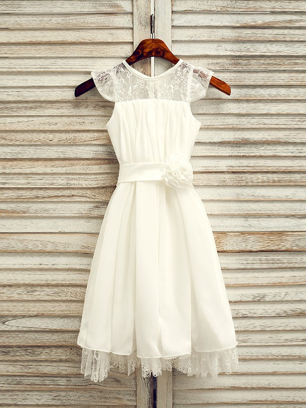 A-Line/Princess Chiffon Lace Scoop Sleeveless Tea-Length Flower Girl Dresses TPP0007518