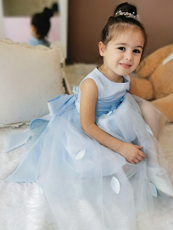 A-Line/Princess Tulle Hand-Made Flower Scoop Sleeveless Ankle-Length Flower Girl Dresses TPP0007547