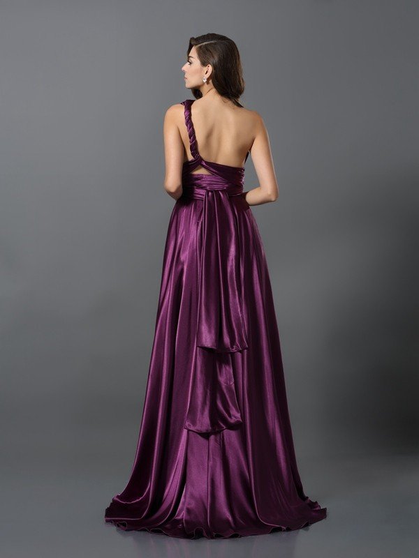 A-Line/Princess Pleats Sleeveless Long Silk like Satin Bridesmaid Dresses TPP0004905