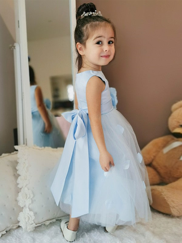 A-Line/Princess Tulle Hand-Made Flower Scoop Sleeveless Ankle-Length Flower Girl Dresses TPP0007547