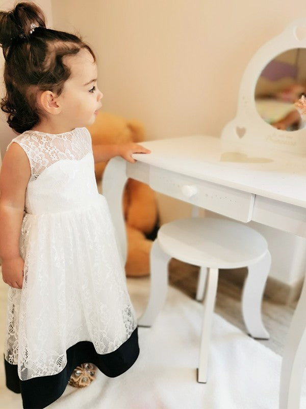 A-Line/Princess Lace Bowknot Scoop Sleeveless Ankle-Length Flower Girl Dresses TPP0007548