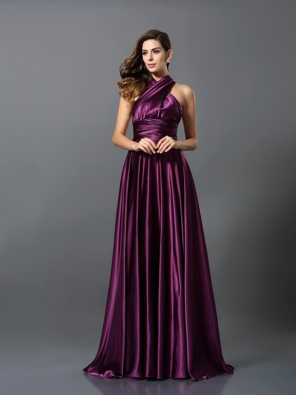 A-Line/Princess Pleats Sleeveless Long Silk like Satin Bridesmaid Dresses TPP0004905