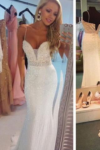 Prom Dresses Sexy Mermaid Spaghetti Strap Crystal Floor Length Formal Occasion Dress