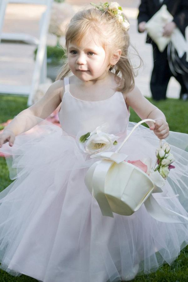 Ball Gown Scoop Neck Tulle Elastic Woven Satin Ankle-length Flower(s) Flower Girl Dresses