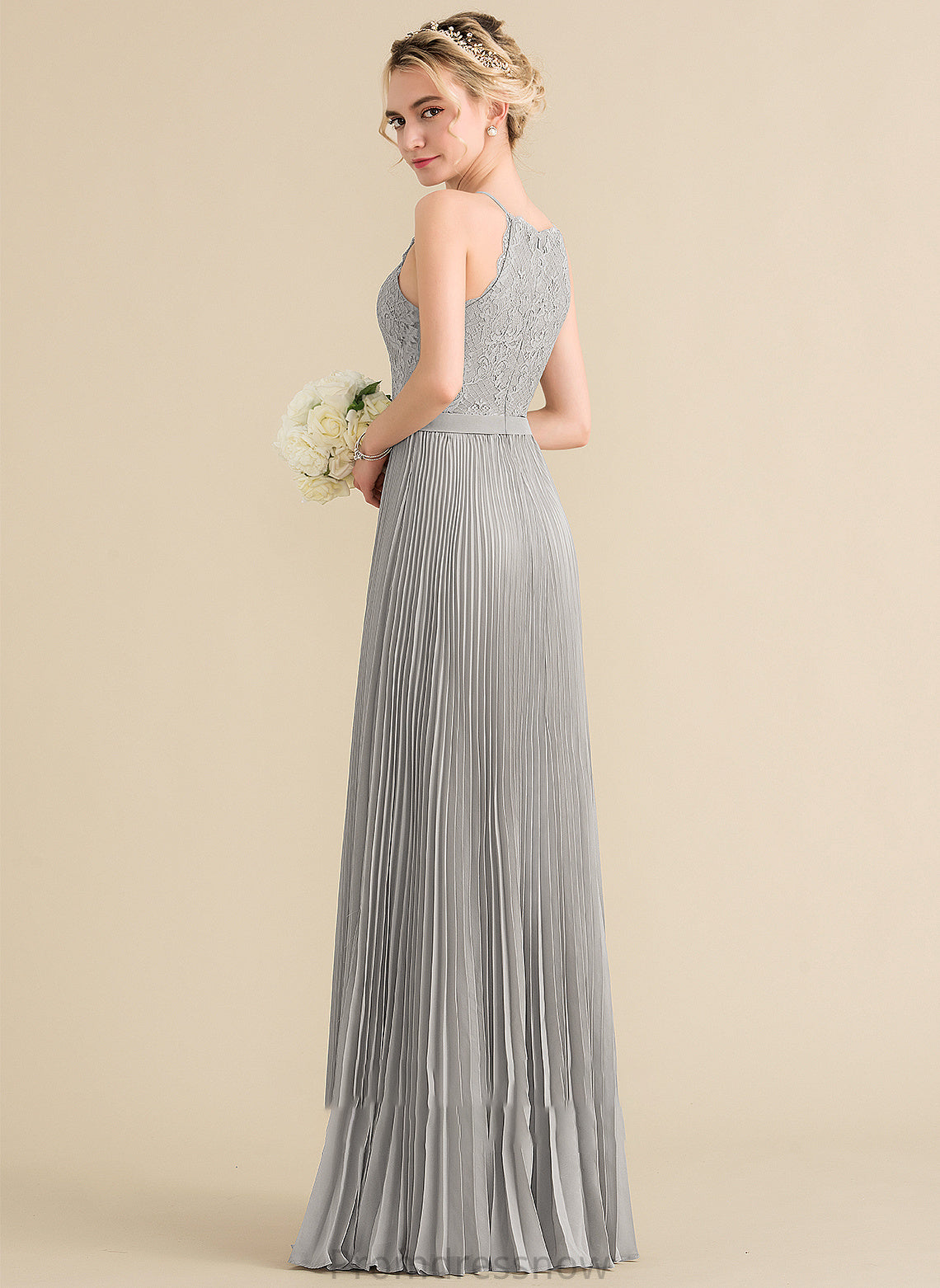 Silhouette Neckline Pleated ScoopNeck Floor-Length A-Line Length Embellishment Fabric Cassidy Natural Waist A-Line/Princess Bridesmaid Dresses