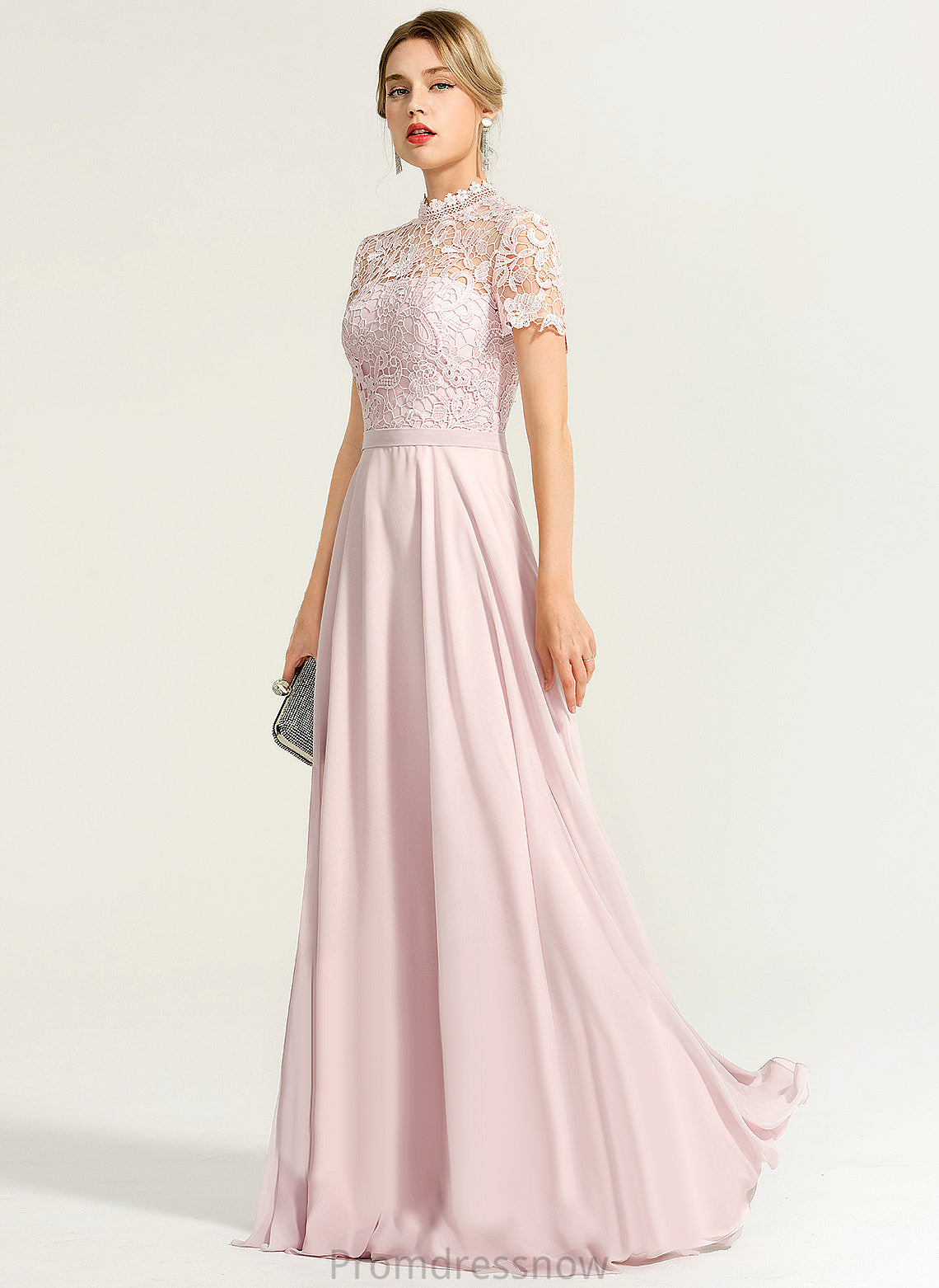 With Neck Floor-Length Sequins Chiffon A-Line Lace Tara Prom Dresses High