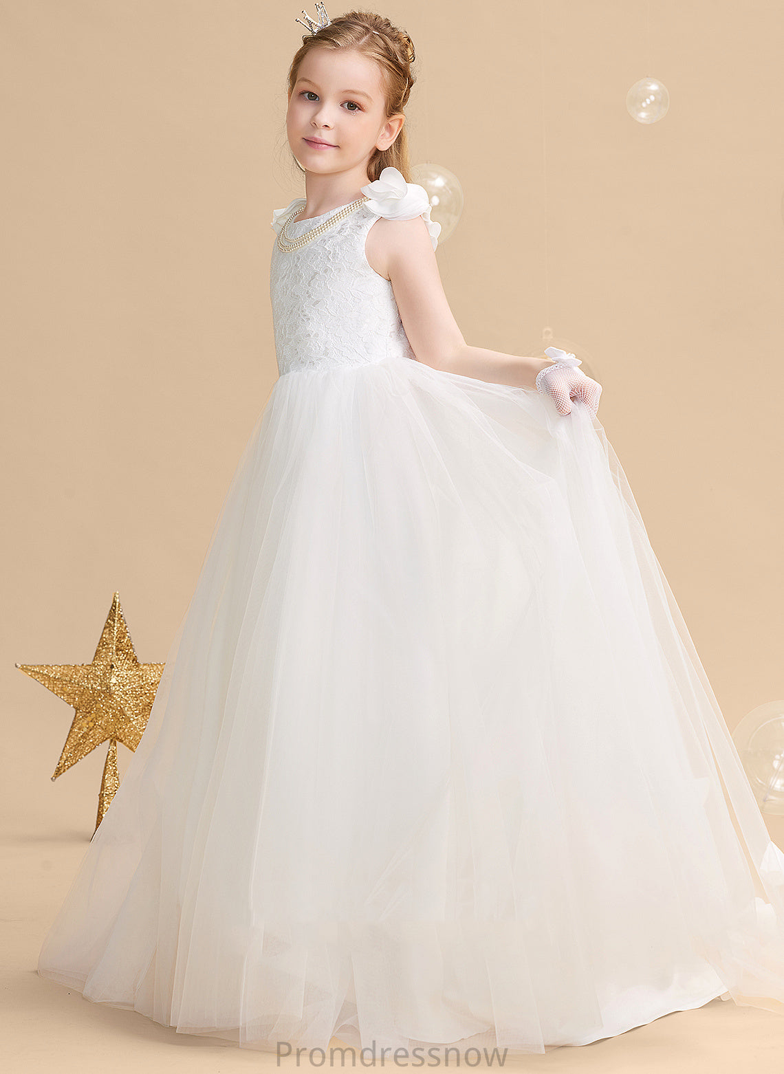 Flower Neck Sleeveless With Girl Scoop - Ball-Gown/Princess Flower Girl Dresses Train Dress Thea Tulle/Lace Sweep Flower(s)