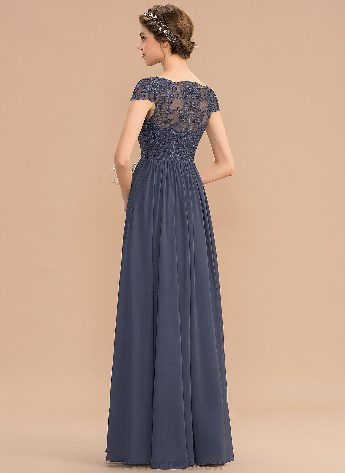 A-Line Silhouette Fabric Neckline Lace Floor-Length Length Straps ScoopNeck Frederica Natural Waist V-Neck Bridesmaid Dresses