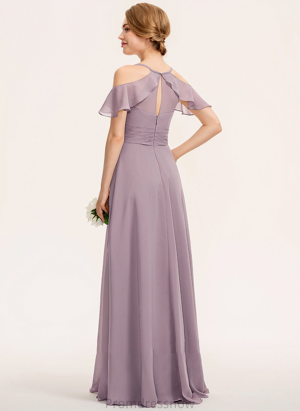 A-Line V-neck Embellishment Ruffle CascadingRuffles Fabric Floor-Length Silhouette SplitFront Length Neckline Adyson Bridesmaid Dresses