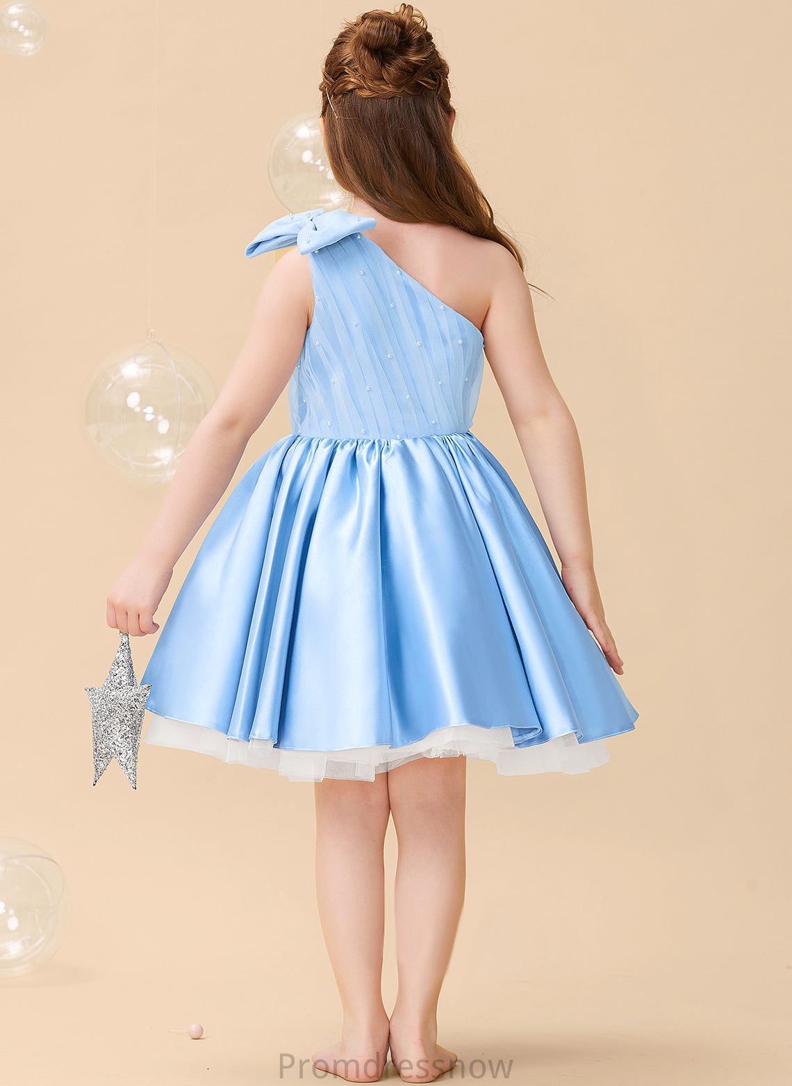 Knee-length Flower Girl Dresses Dress One-Shoulder Beading/Bow(s) - Sleeveless With Flower A-Line Satin/Tulle Girl Viviana