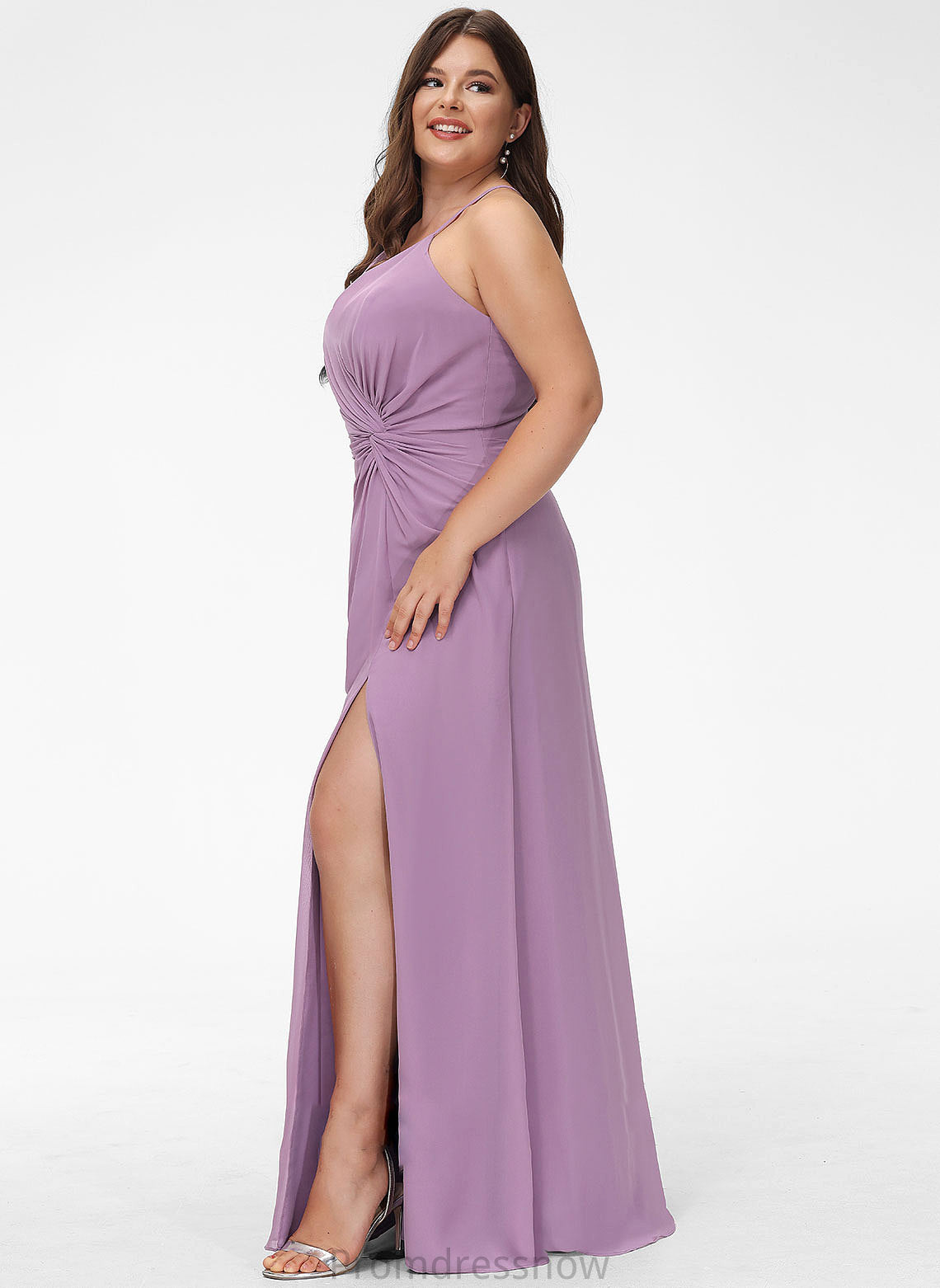 Floor-Length Embellishment Silhouette Length Neckline Fabric Ruffle A-Line SplitFront V-neck Diana Floor Length Bridesmaid Dresses