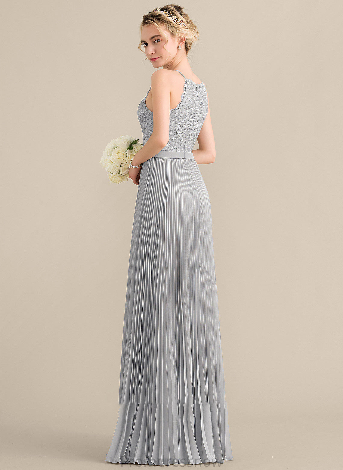 Silhouette Neckline Pleated ScoopNeck Floor-Length A-Line Length Embellishment Fabric Cassidy Natural Waist A-Line/Princess Bridesmaid Dresses