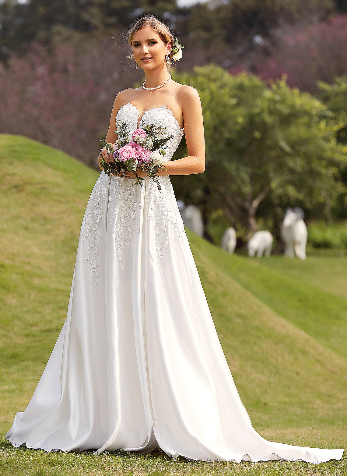 With Wedding Split Chapel Front Satin Wedding Dresses Dress Sweetheart Train Lace Jenna Ball-Gown/Princess