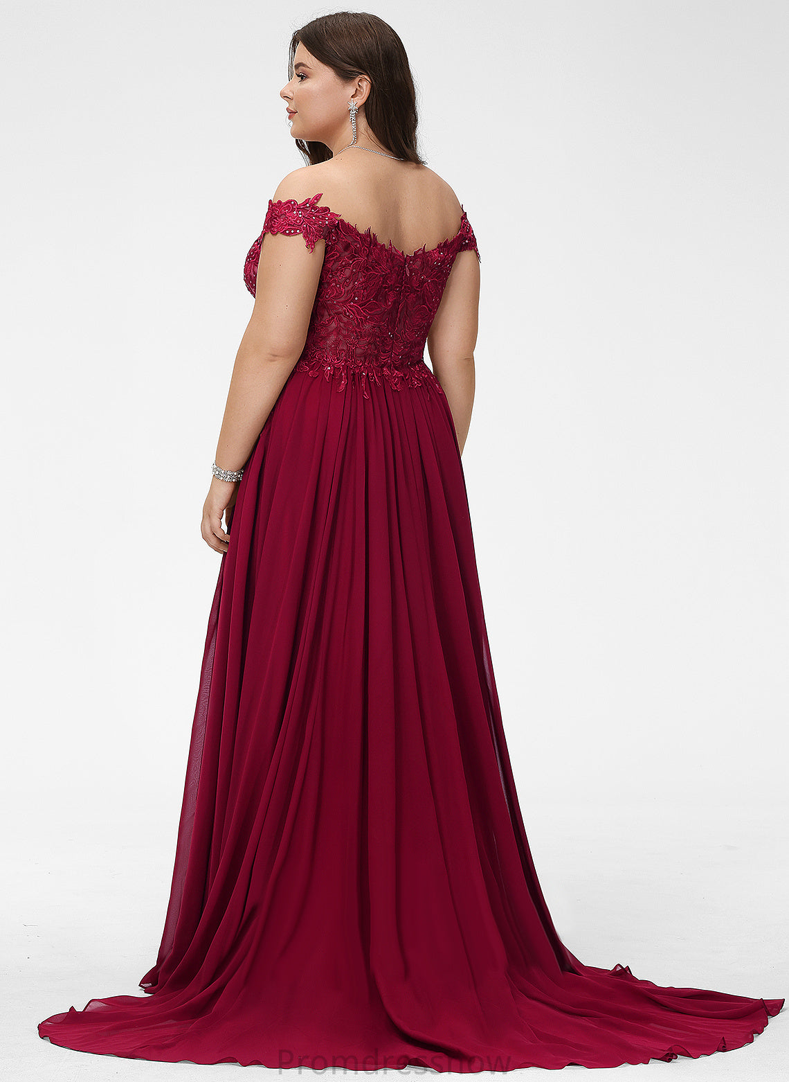 With Sequins Train Off-the-Shoulder Sweep A-Line Prom Dresses Chiffon Karissa