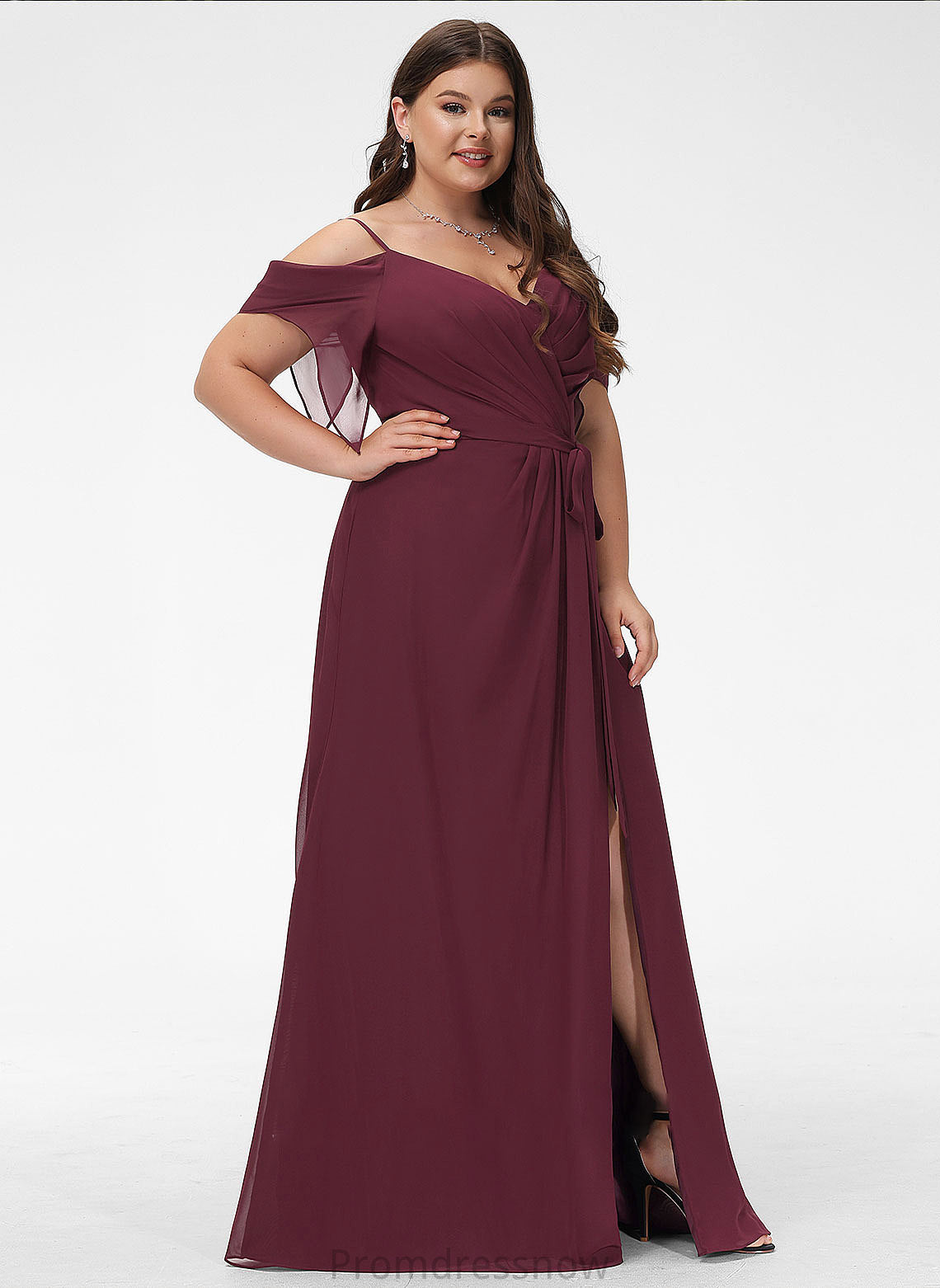 Fabric A-Line Neckline SplitFront Floor-Length Ruffle Silhouette Embellishment V-neck Length Nancy Floor Length Bridesmaid Dresses