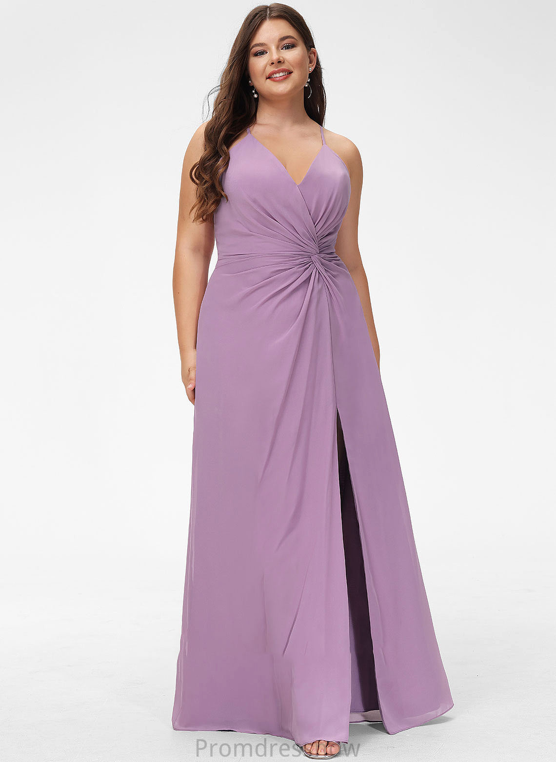 Floor-Length Embellishment Silhouette Length Neckline Fabric Ruffle A-Line SplitFront V-neck Diana Floor Length Bridesmaid Dresses