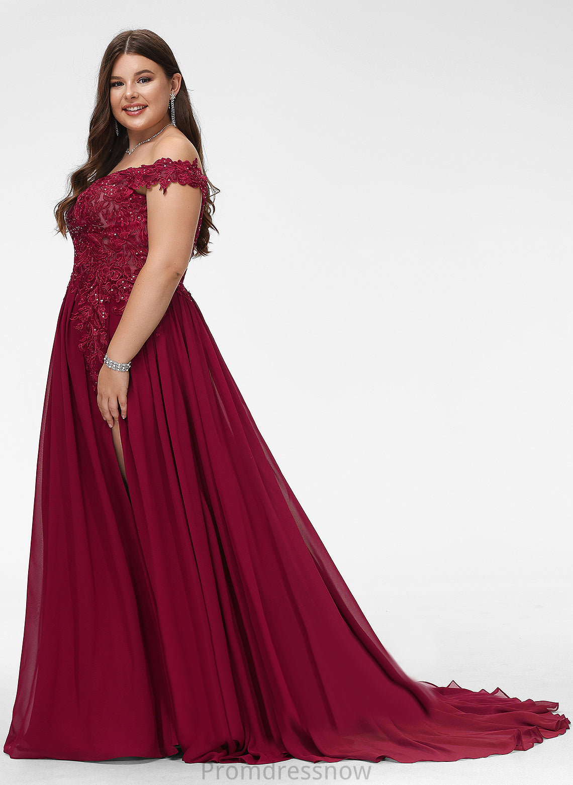 With Sequins Train Off-the-Shoulder Sweep A-Line Prom Dresses Chiffon Karissa