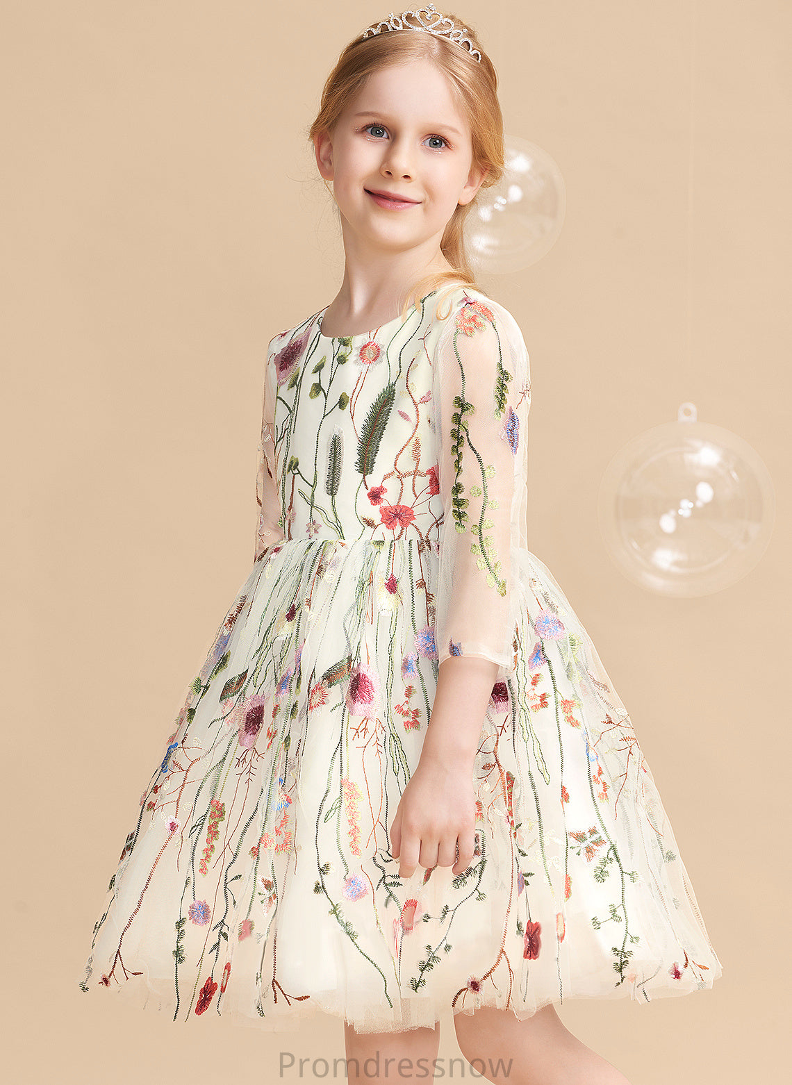 Knee-length Dress Flower Long Girl Taylor Ball-Gown/Princess Lace Neck Scoop Sleeves - Flower Girl Dresses