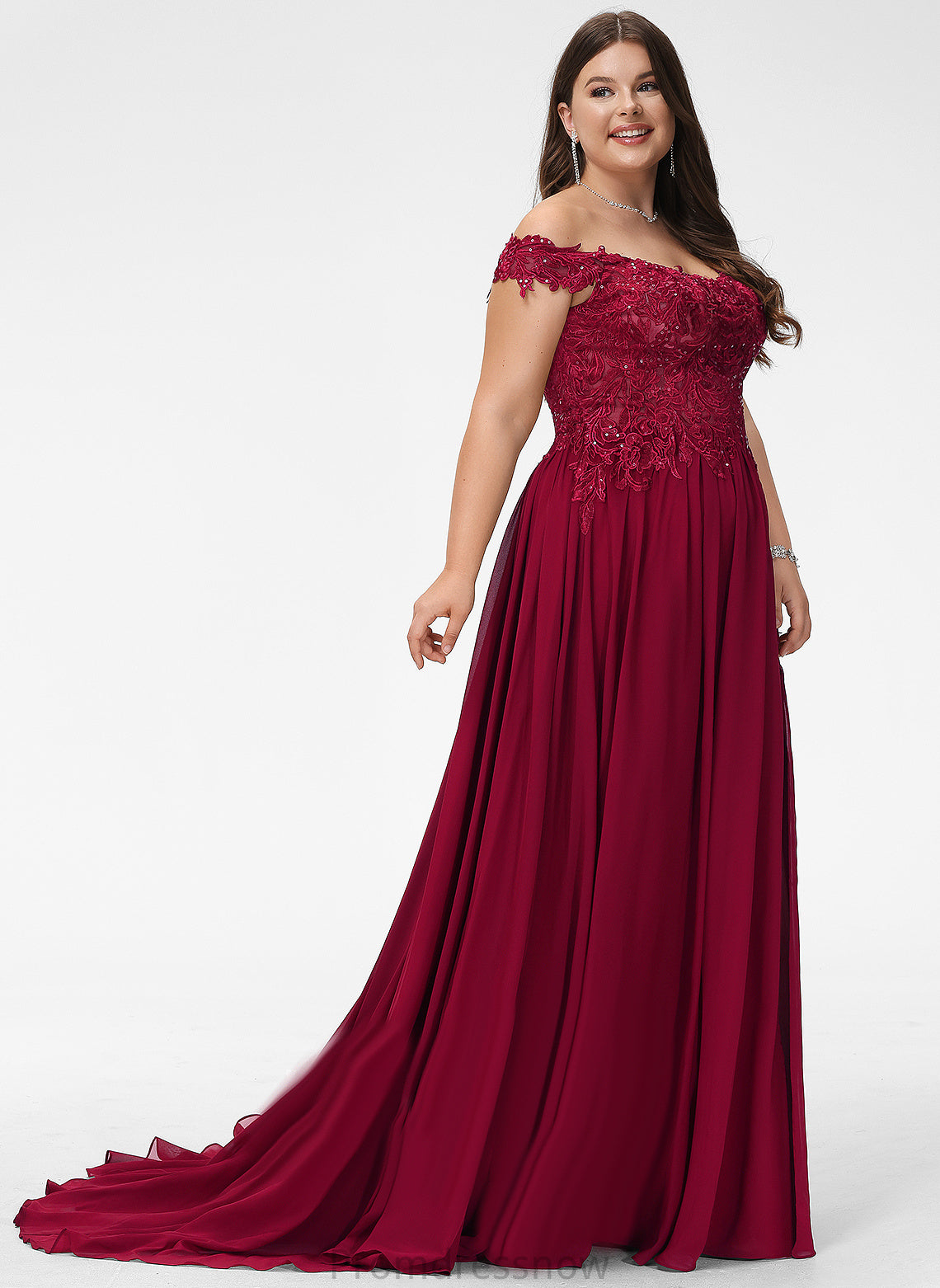 With Sequins Train Off-the-Shoulder Sweep A-Line Prom Dresses Chiffon Karissa