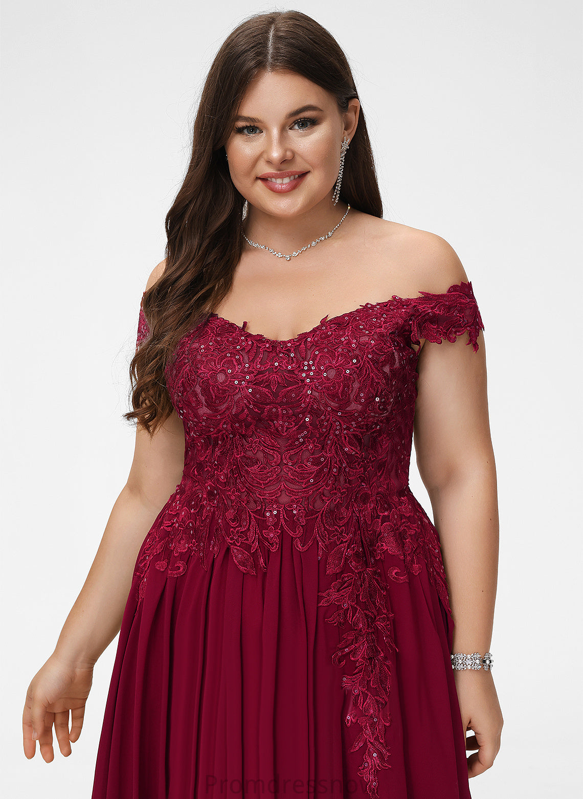 With Sequins Train Off-the-Shoulder Sweep A-Line Prom Dresses Chiffon Karissa