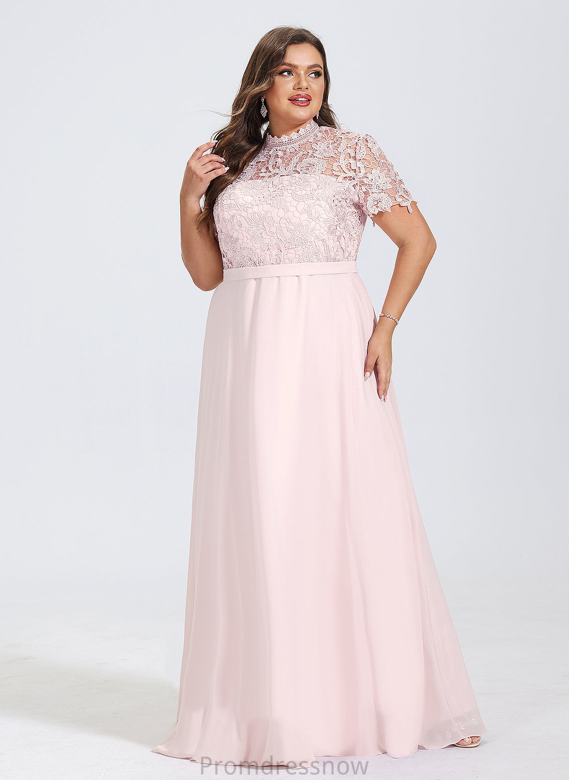 With Neck Floor-Length Sequins Chiffon A-Line Lace Tara Prom Dresses High