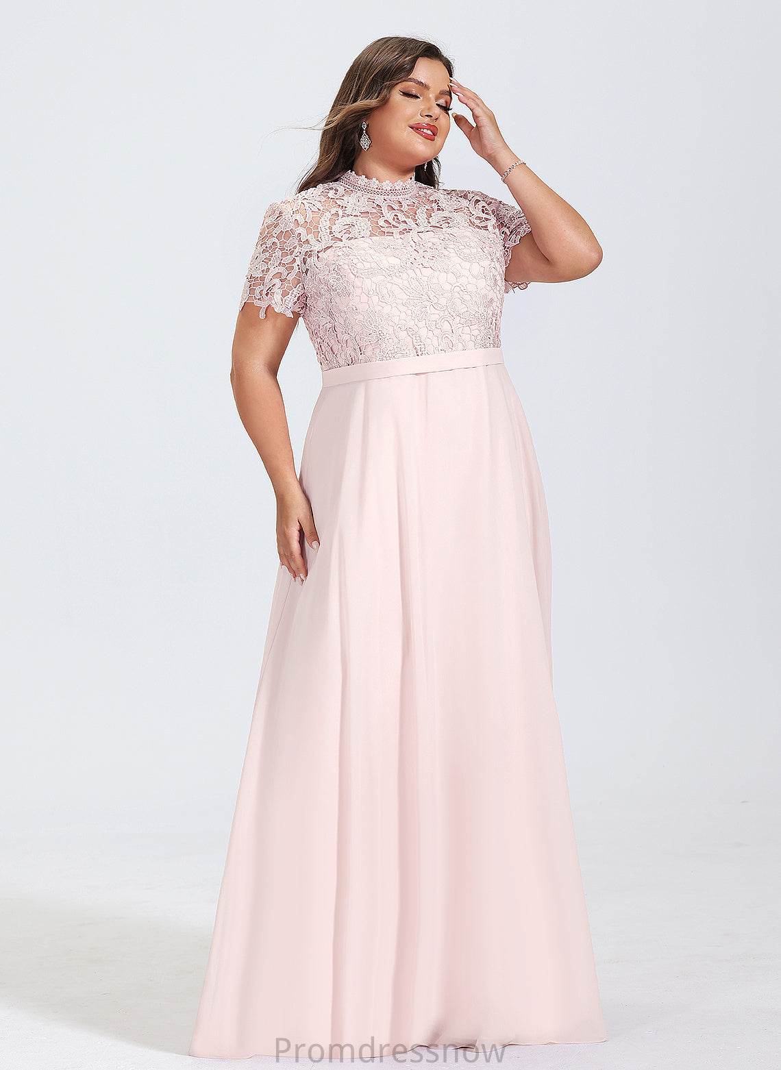 With Neck Floor-Length Sequins Chiffon A-Line Lace Tara Prom Dresses High