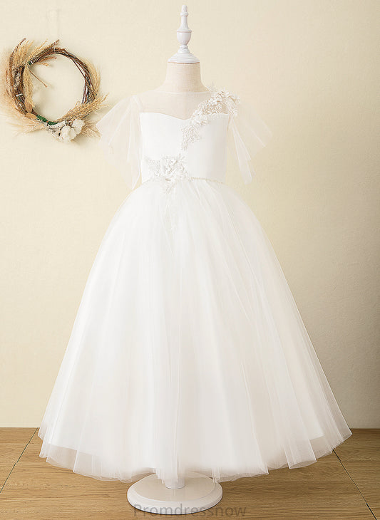 Flower Girl Dresses Flower Back Dress Sleeves - Short Ankle-length Neck Ana Ball-Gown/Princess Girl Satin/Tulle/Lace Scoop V With