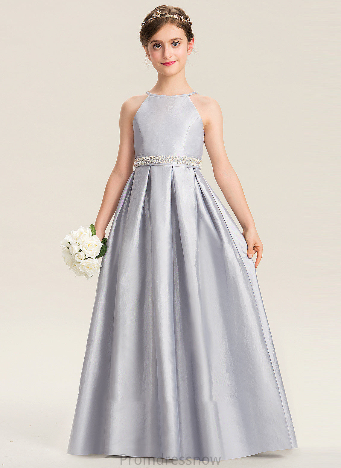 With Beading Junior Bridesmaid Dresses Neck A-Line Taffeta Scoop Floor-Length Aliya Bow(s)