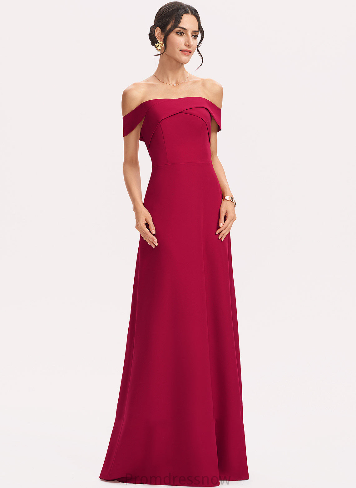 Embellishment Off-the-Shoulder Floor-Length Ruffle Fabric Length Neckline Sheath/Column Silhouette Brenda Natural Waist Sleeveless Bridesmaid Dresses