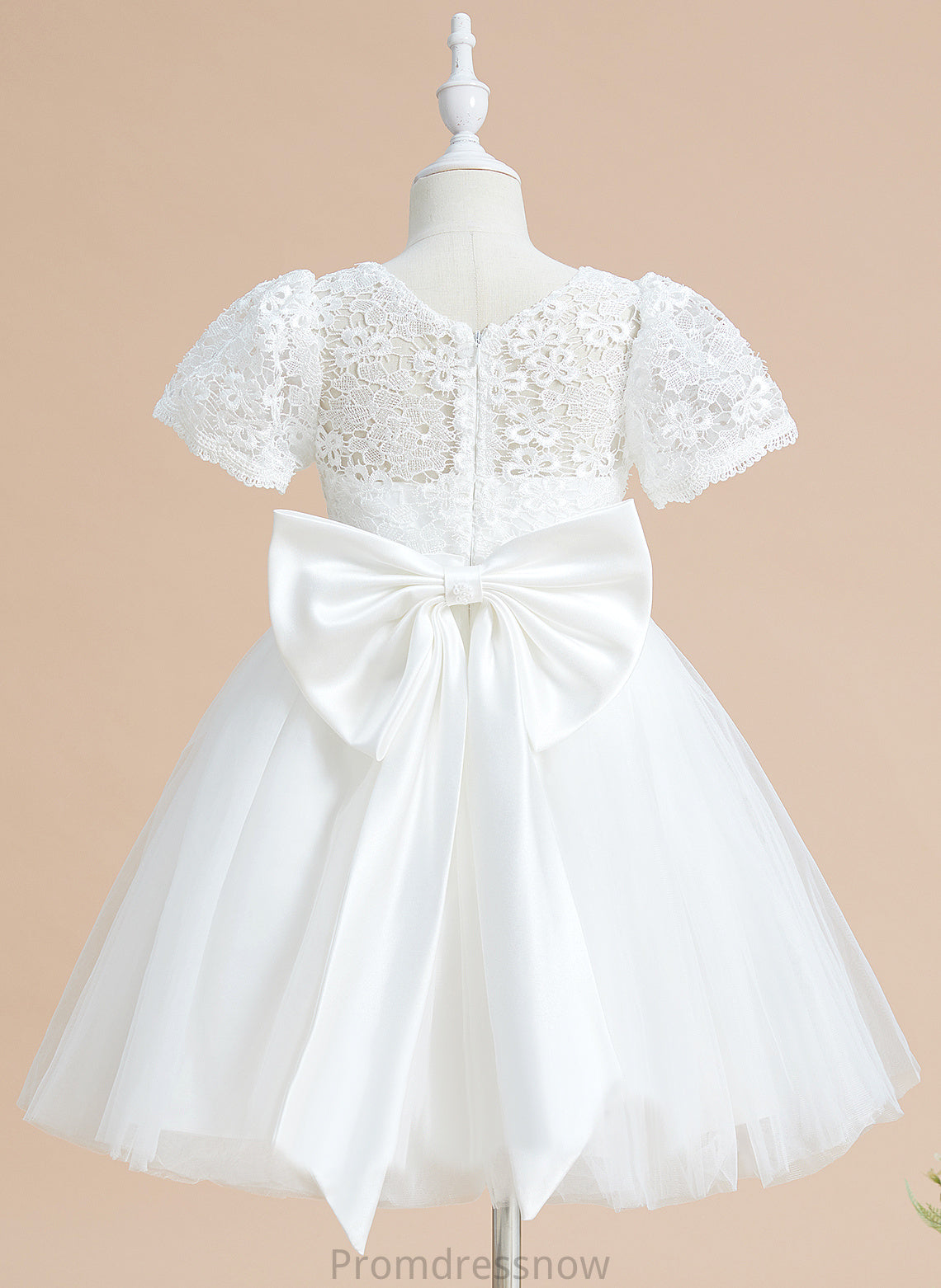 Bow(s) A-Line Dress Knee-length Flower Girl - Scoop Sleeves Nora Short Neck Flower Girl Dresses With Tulle/Lace