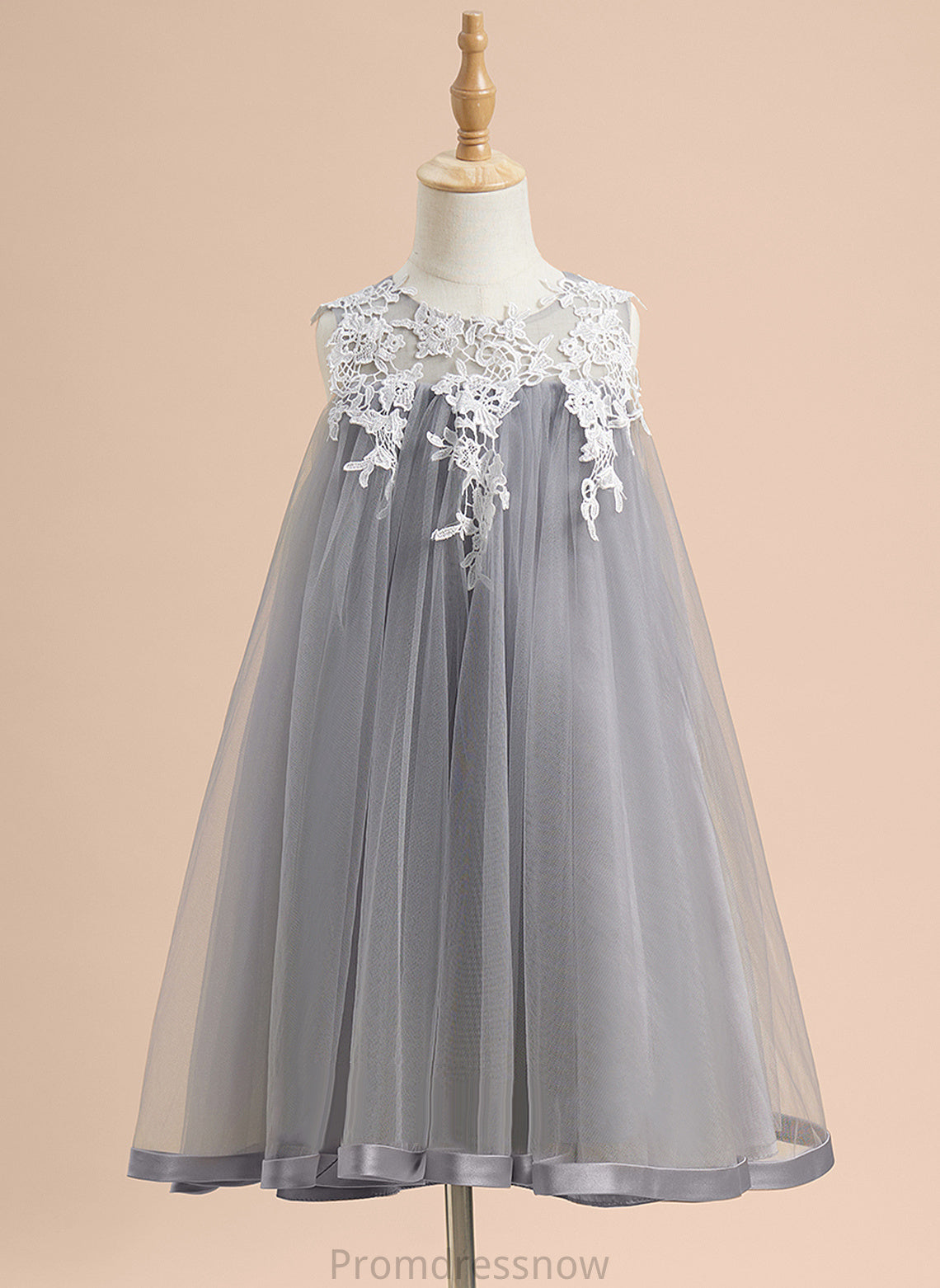 Lace Scoop With Dress Sleeveless Tulle A-Line Flower Girl Dresses - Flower Beryl Neck Knee-length Girl