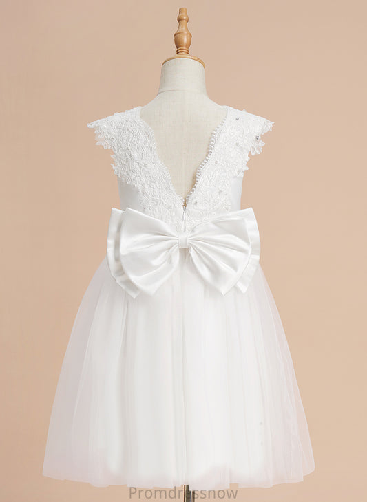 Dress Flower With A-Line Vera Beading/Sequins/Bow(s) Tulle Scoop Flower Girl Dresses Sleeveless Knee-length Girl - Neck