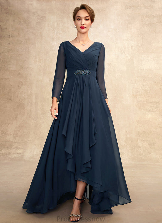 Sierra the Bride Chiffon Mother A-Line V-neck Dress Asymmetrical of Bow(s) Ruffle Beading With Mother of the Bride Dresses