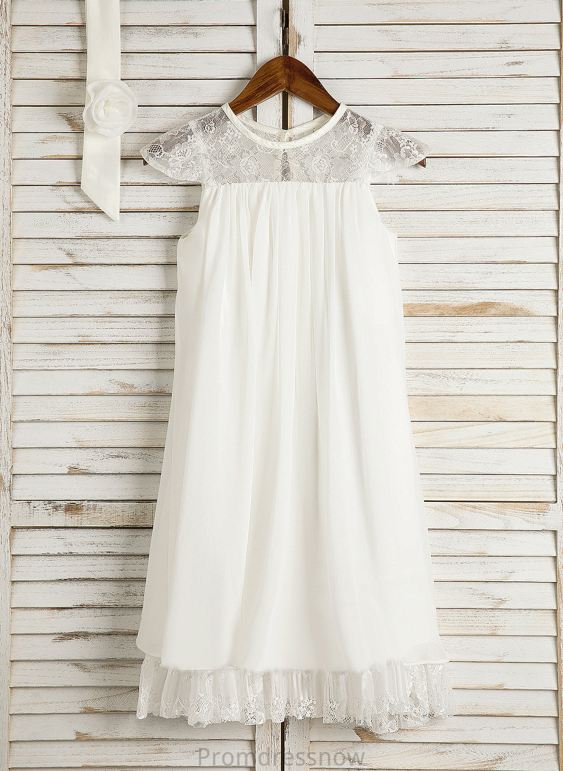 Chiffon Tea-length Scoop With Dress Lace/Flower(s) Sleeveless Neck - Flower Girl Flower Girl Dresses Yoselin A-Line