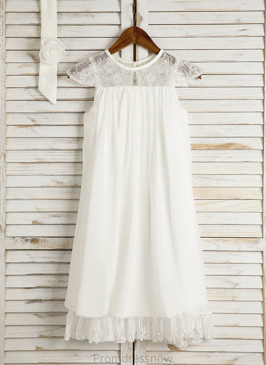 Chiffon Tea-length Scoop With Dress Lace/Flower(s) Sleeveless Neck - Flower Girl Flower Girl Dresses Yoselin A-Line