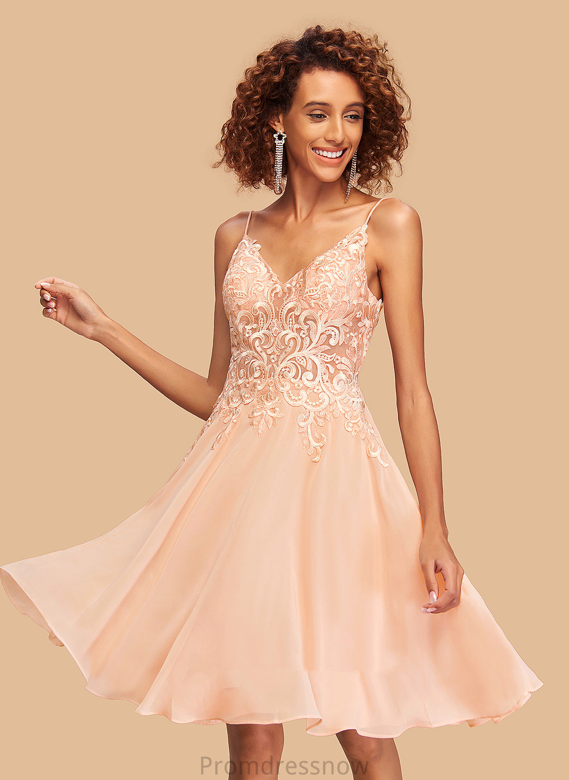 With Chiffon A-Line Homecoming V-neck Mariyah Dress Lace Homecoming Dresses Knee-Length