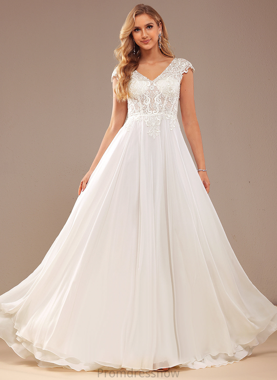 With Dress Lace V-neck Train A-Line Chiffon Wedding Pamela Lace Sweep Wedding Dresses