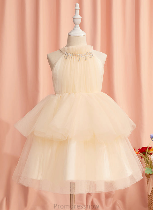 With Knee-length Rhinestone Ball-Gown/Princess Neck - Girl Taniyah Tulle Flower Girl Dresses Dress High Flower Sleeveless