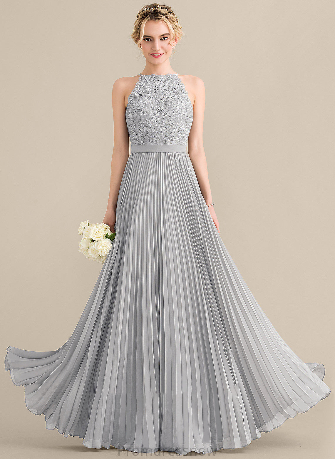 Silhouette Neckline Pleated ScoopNeck Floor-Length A-Line Length Embellishment Fabric Cassidy Natural Waist A-Line/Princess Bridesmaid Dresses