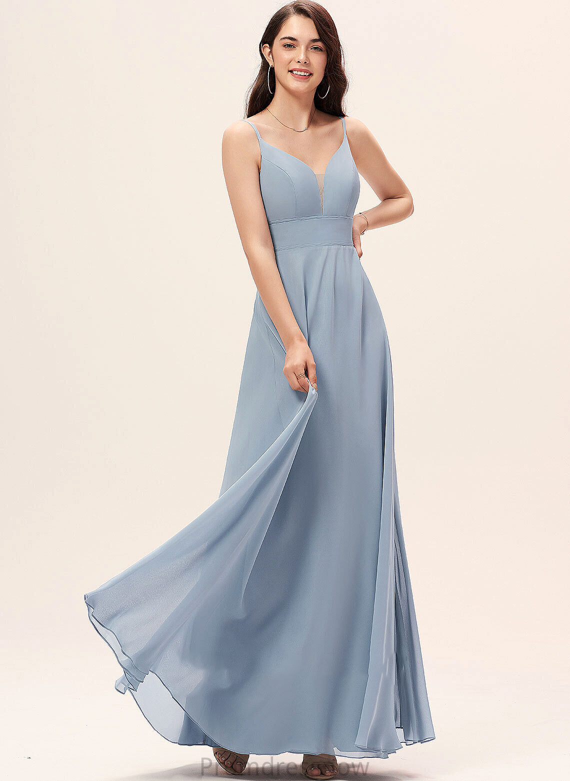 Floor-Length Neckline Length A-Line Silhouette V-neck Straps Fabric Amira Sleeveless Natural Waist Floor Length Bridesmaid Dresses