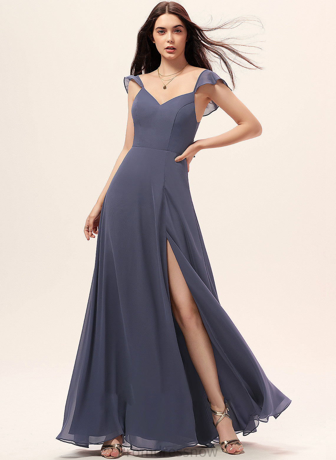 Fabric A-Line Floor-Length Silhouette Length V-neck SplitFront Neckline Embellishment Ida Natural Waist Sweetheart Bridesmaid Dresses