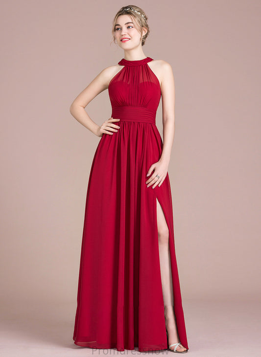 SplitFront Fabric A-Line Silhouette Neckline Bow(s) Embellishment Floor-Length Length Ruffle ScoopNeck Anaya Bridesmaid Dresses