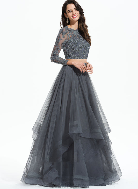 With Scoop Prom Dresses Beading Ball-Gown/Princess Neck Tulle Floor-Length Sequins Brittany