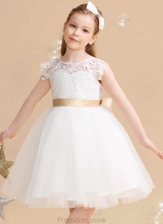 Short - With Sash/Bow(s) (Undetachable Tulle/Lace A-Line Scoop Girl Neck sash) Dress Alexa Flower Girl Dresses Sleeves Flower Knee-length