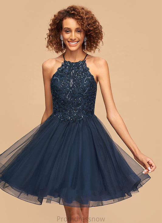 With Tulle Scoop A-Line Sequins Jaylen Short/Mini Dress Lace Homecoming Dresses Homecoming Neck