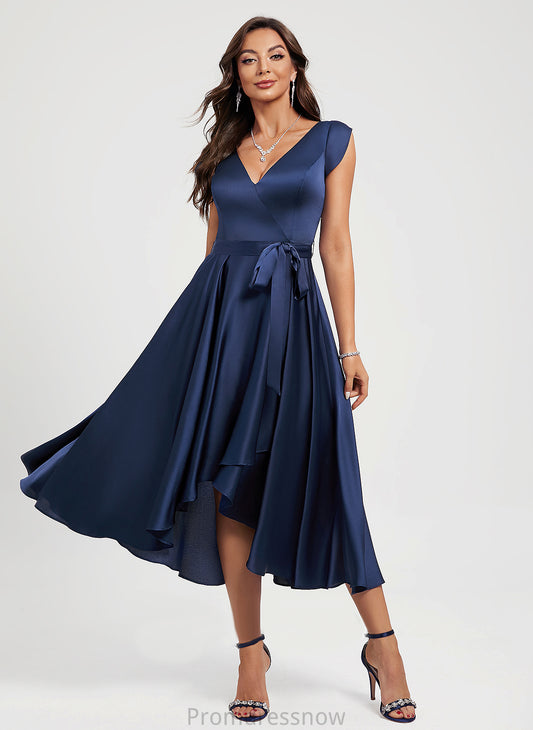 With Dress V-neck Cocktail Asymmetrical Sash A-Line Kaylyn Cocktail Dresses Polyester